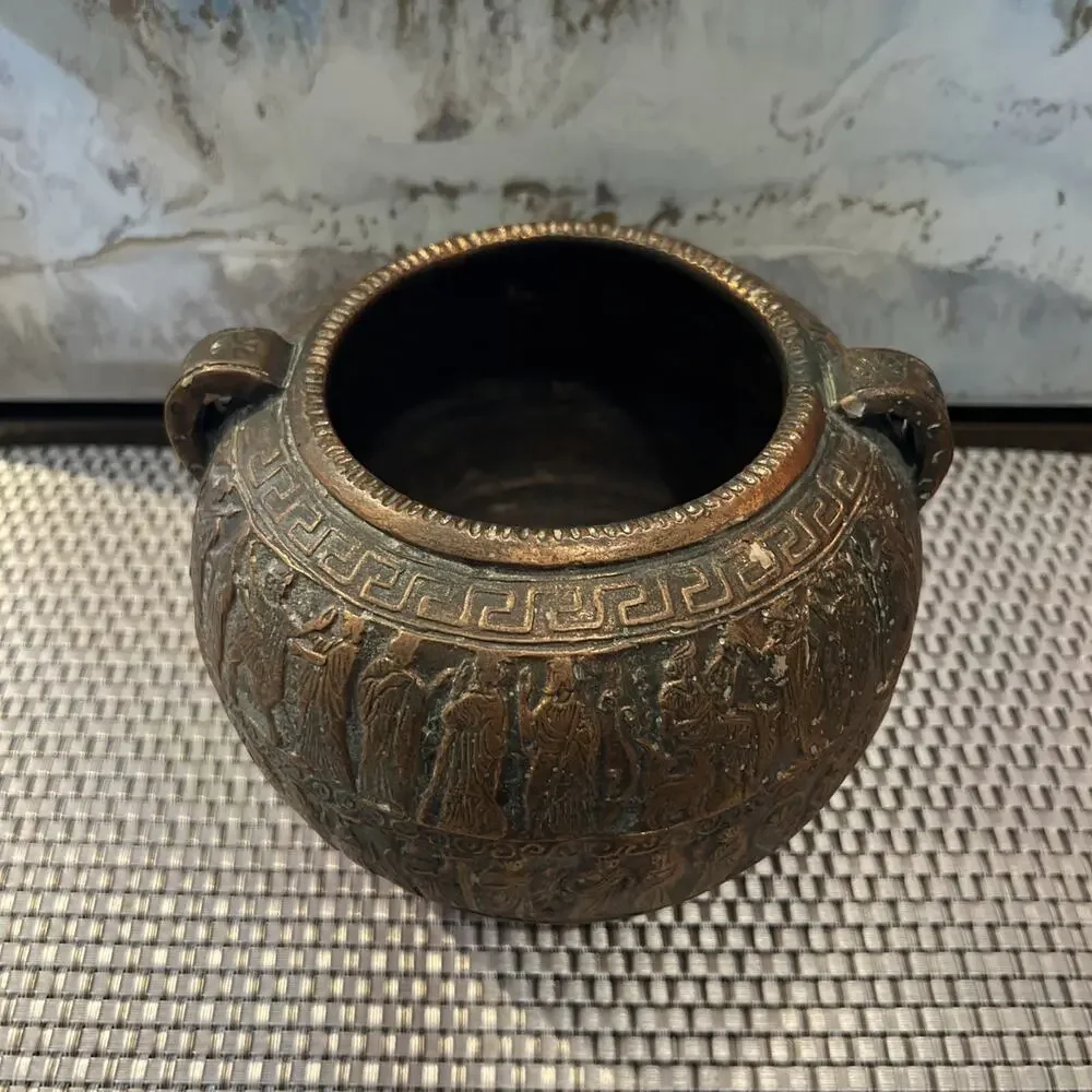 Vintage Greek Earthenware Jar Figural Motif Decor 5.8